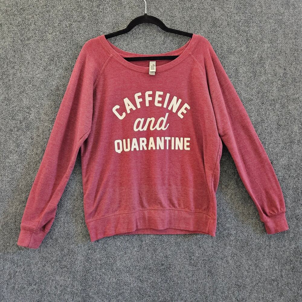 Caffeine & Quarantine Graphic Sweatshirt Burgundy Pink Size L